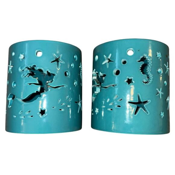 Disney parks little mermaid glass candle holders, set of two - Picture 1 of 5